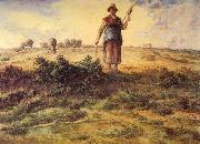 Jean-Franc Millet A Shepherdess and her Flock Watercolour heightened with white France oil painting artist